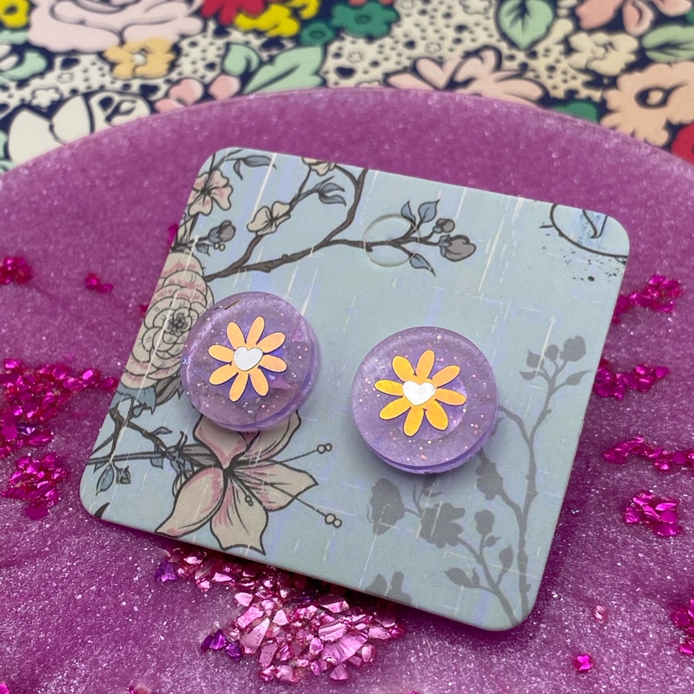 3 for $12 - Handmade Resin Holo Flower Earrings